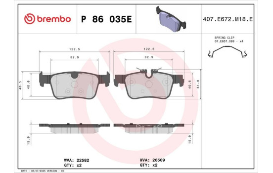 Jeu de plaquettes de frein, frein à disque P 86 035E Brembo