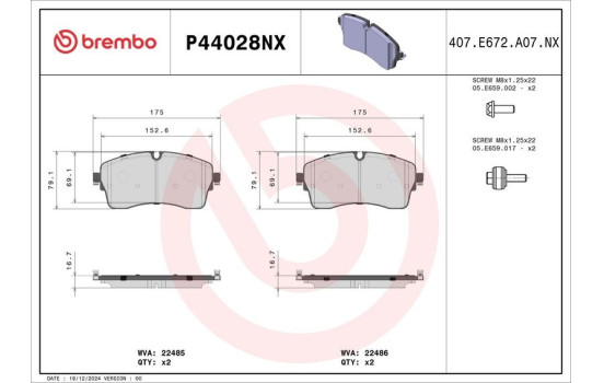 Jeu de plaquettes de frein, frein à disque P44028NX Brembo, Image 2