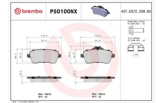 Jeu de plaquettes de frein, frein à disque P50100NX Brembo, Image 2