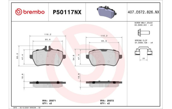 Jeu de plaquettes de frein, frein à disque P50117NX Brembo