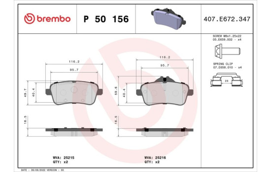 Jeu de plaquettes de frein, frein à disque P50156 Brembo