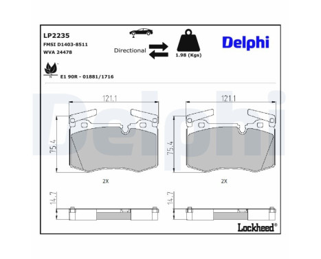 JEU DE PLAQUETTES DE FREIN LP2235 Delphi