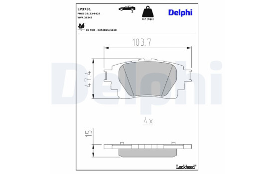 JEU DE PLAQUETTES DE FREIN LP3731 Delphi
