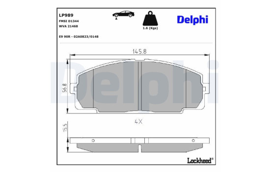 JEU DE PLAQUETTES DE FREIN LP989 Delphi