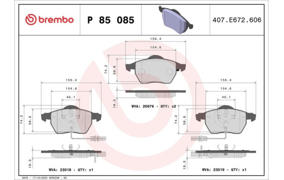 Jeu de plaquettes de frein P 85 085 Brembo