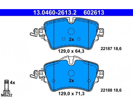 Kit de plaquettes de frein, frein à disque 13.0460-2613.2 ATE