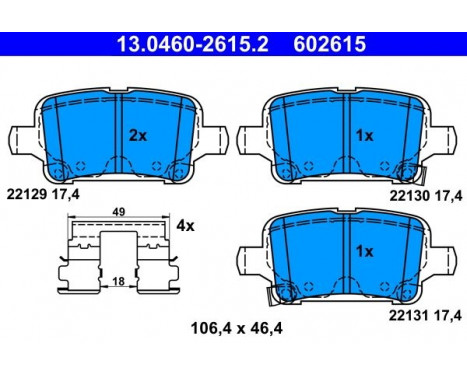 Kit de plaquettes de frein, frein à disque 13.0460-2615.2 ATE, Image 2