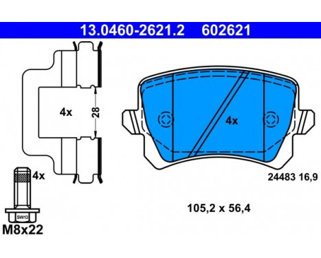 Kit de plaquettes de frein, frein à disque 13.0460-2621.2 ATE