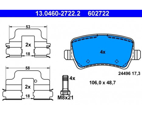 Kit de plaquettes de frein, frein à disque 13.0460-2722.2 ATE, Image 2