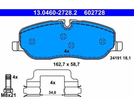 Kit de plaquettes de frein, frein à disque 13.0460-2728.2 ATE, Image 2