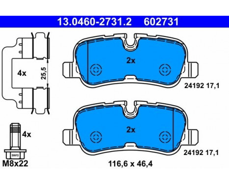 Kit de plaquettes de frein, frein à disque 13.0460-2731.2 ATE