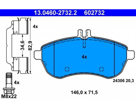 Kit de plaquettes de frein, frein à disque 13.0460-2732.2 ATE, Image 2