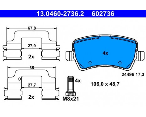 Kit de plaquettes de frein, frein à disque 13.0460-2736.2 ATE, Image 2