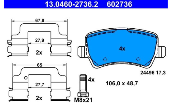 Kit de plaquettes de frein, frein à disque 13.0460-2736.2 ATE, Image 2