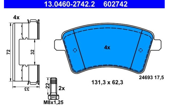 Kit de plaquettes de frein, frein à disque 13.0460-2742.2 ATE, Image 2
