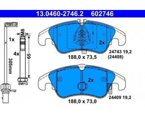 Kit de plaquettes de frein, frein à disque 13.0460-2746.2 ATE, Image 2