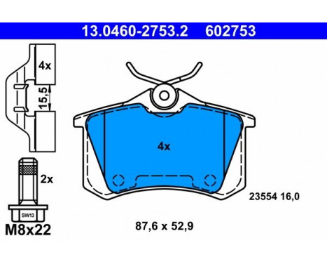 Kit de plaquettes de frein, frein à disque 13.0460-2753.2 ATE, Image 2