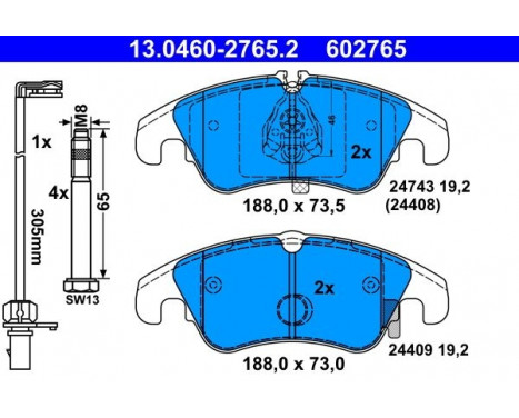 Kit de plaquettes de frein, frein à disque 13.0460-2765.2 ATE, Image 2