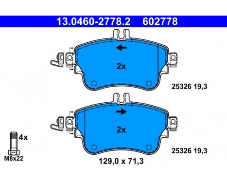 Kit de plaquettes de frein, frein à disque 13.0460-2778.2 ATE