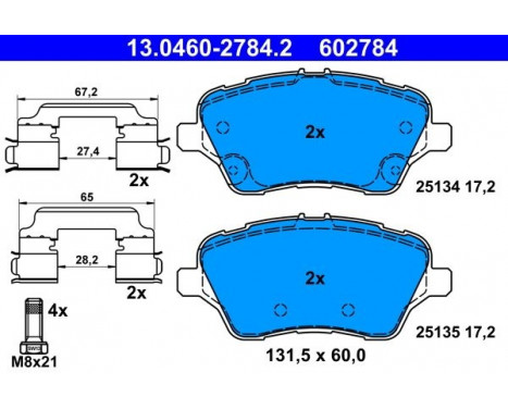 Kit de plaquettes de frein, frein à disque 13.0460-2784.2 ATE, Image 2