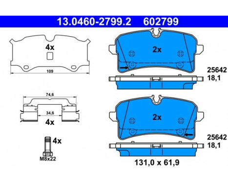 Kit de plaquettes de frein, frein à disque 13.0460-2799.2 ATE