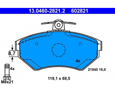 Kit de plaquettes de frein, frein à disque 13.0460-2821.2 ATE, Image 2