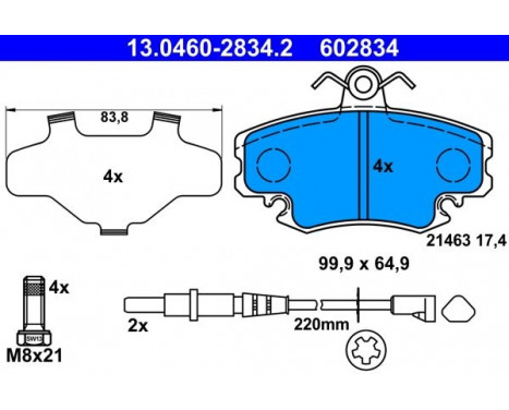 Kit de plaquettes de frein, frein à disque 13.0460-2834.2 ATE, Image 2