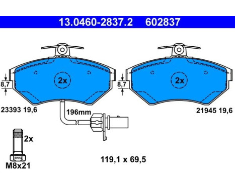 Kit de plaquettes de frein, frein à disque 13.0460-2837.2 ATE, Image 2