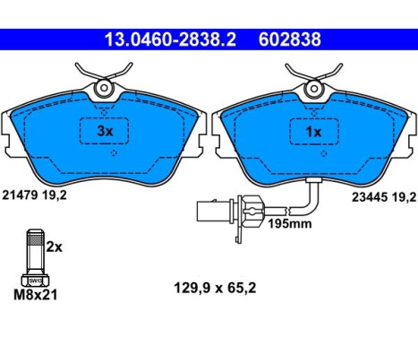 Kit de plaquettes de frein, frein à disque 13.0460-2838.2 ATE, Image 2