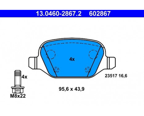 Kit de plaquettes de frein, frein à disque 13.0460-2867.2 ATE, Image 2