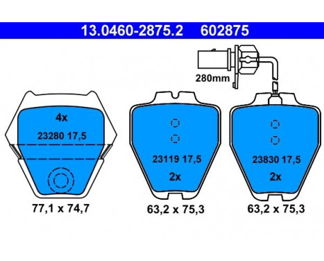 Kit de plaquettes de frein, frein à disque 13.0460-2875.2 ATE, Image 2