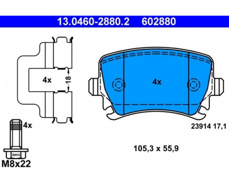 Kit de plaquettes de frein, frein à disque 13.0460-2880.2 ATE, Image 2