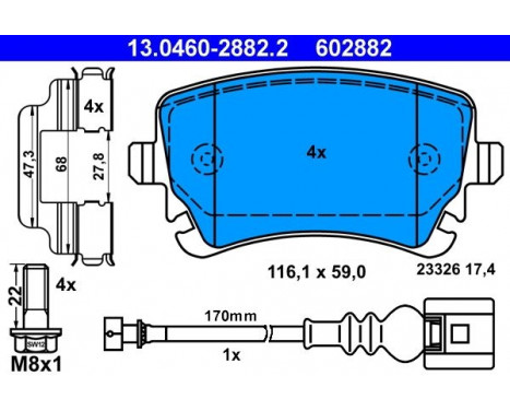 Kit de plaquettes de frein, frein à disque 13.0460-2882.2 ATE, Image 2