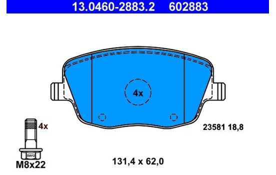Kit de plaquettes de frein, frein à disque 13.0460-2883.2 ATE, Image 2