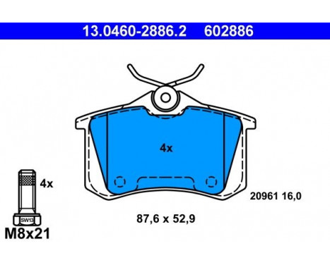 Kit de plaquettes de frein, frein à disque 13.0460-2886.2 ATE, Image 2