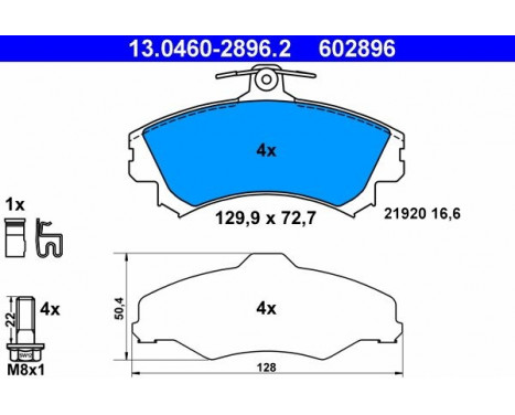 Kit de plaquettes de frein, frein à disque 13.0460-2896.2 ATE, Image 2
