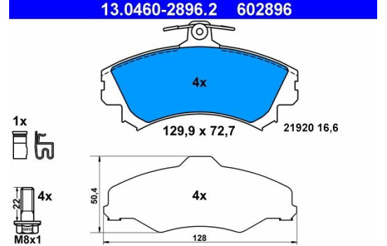 Kit de plaquettes de frein, frein à disque 13.0460-2896.2 ATE, Image 2
