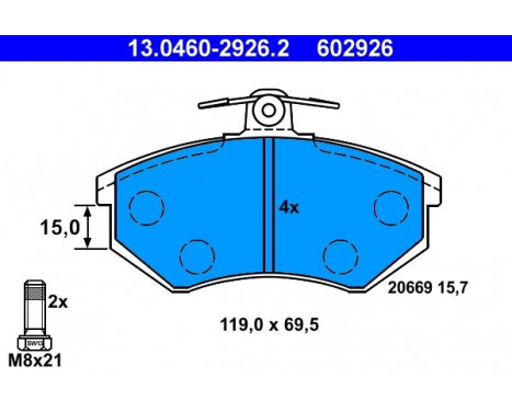 Kit de plaquettes de frein, frein à disque 13.0460-2926.2 ATE, Image 2