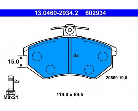 Kit de plaquettes de frein, frein à disque 13.0460-2934.2 ATE, Image 2