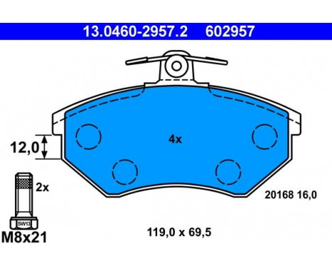Kit de plaquettes de frein, frein à disque 13.0460-2957.2 ATE, Image 2