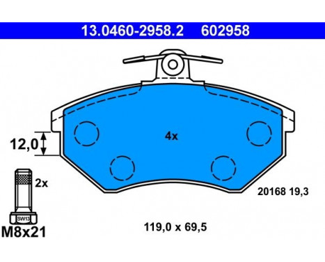 Kit de plaquettes de frein, frein à disque 13.0460-2958.2 ATE, Image 2