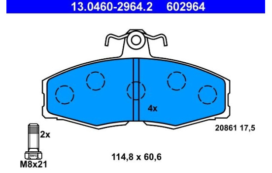 Kit de plaquettes de frein, frein à disque 13.0460-2964.2 ATE