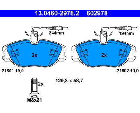 Kit de plaquettes de frein, frein à disque 13.0460-2978.2 ATE, Image 2
