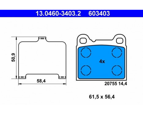 Kit de plaquettes de frein, frein à disque 13.0460-3403.2 ATE, Image 2