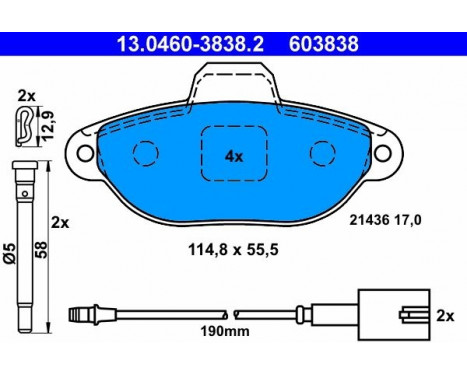 Kit de plaquettes de frein, frein à disque 13.0460-3838.2 ATE, Image 2