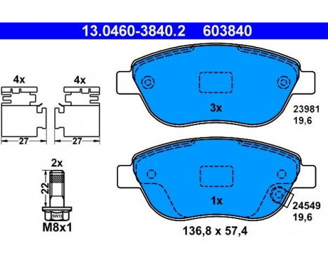 Kit de plaquettes de frein, frein à disque 13.0460-3840.2 ATE