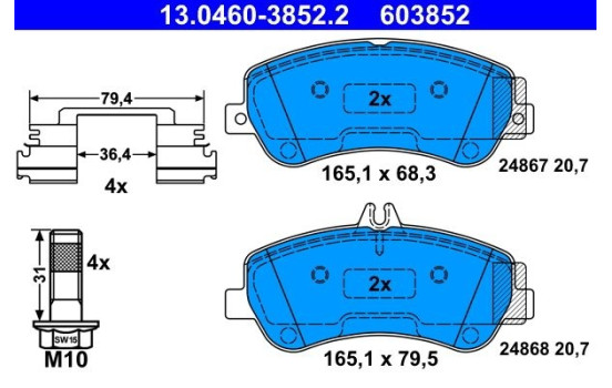 Kit de plaquettes de frein, frein à disque 13.0460-3852.2 ATE, Image 2