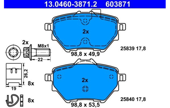 Kit de plaquettes de frein, frein à disque 13.0460-3871.2 ATE, Image 2