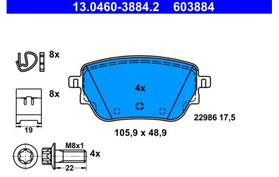 Kit de plaquettes de frein, frein à disque 13.0460-3884.2 ATE