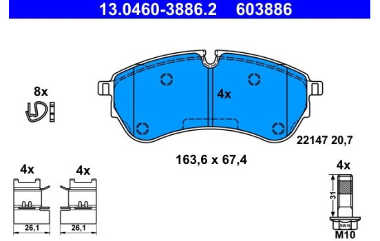 Kit de plaquettes de frein, frein à disque 13.0460-3886.2 ATE